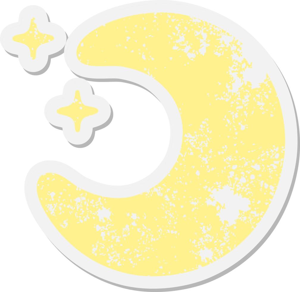 cartoon moon and stars grunge sticker vector