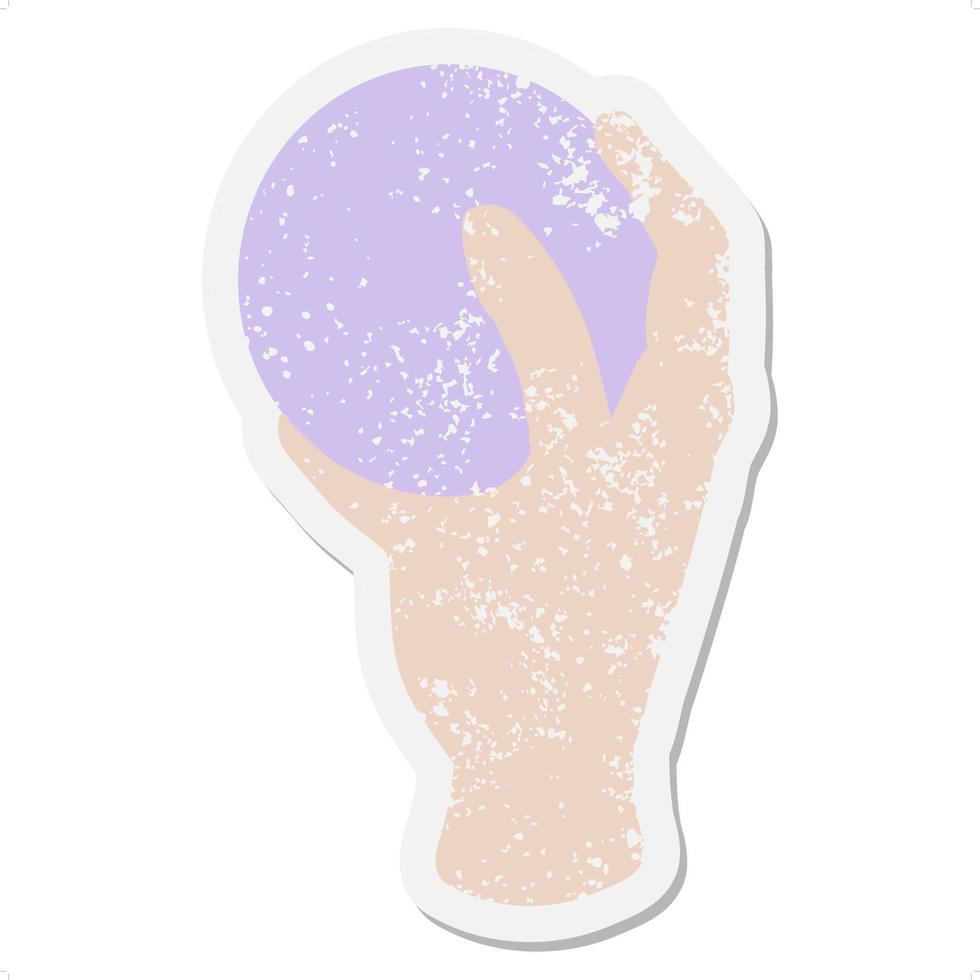 hand holding ball grunge sticker vector