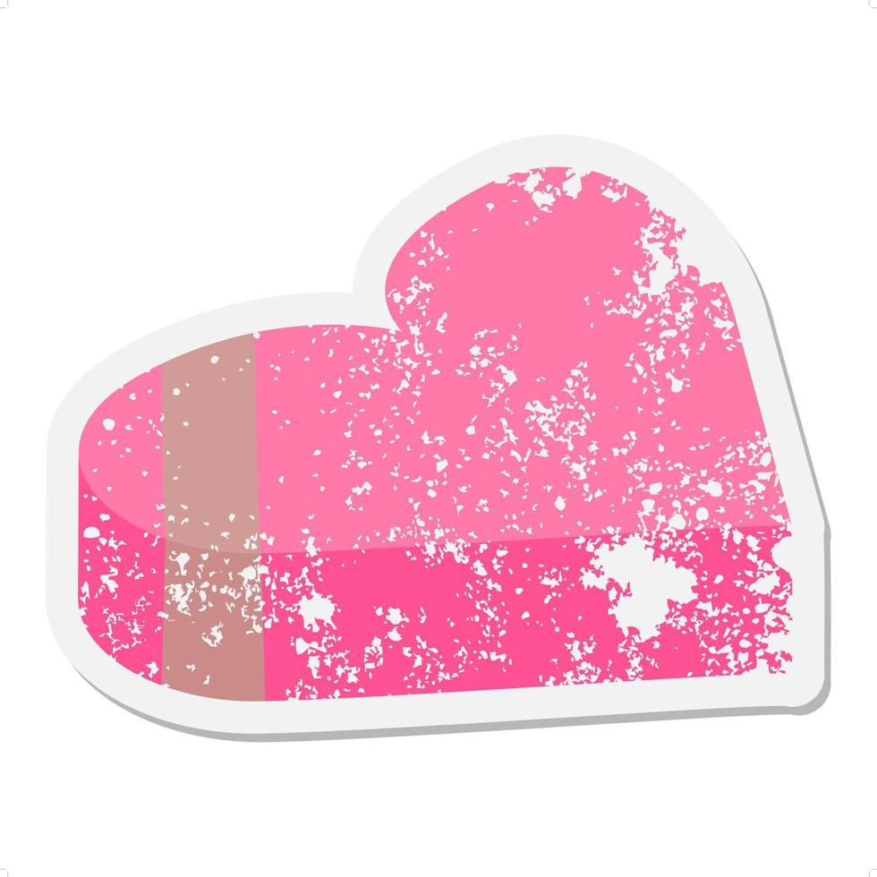 etiqueta engomada del grunge de la caja de chocolate en forma de corazón de san valentín vector