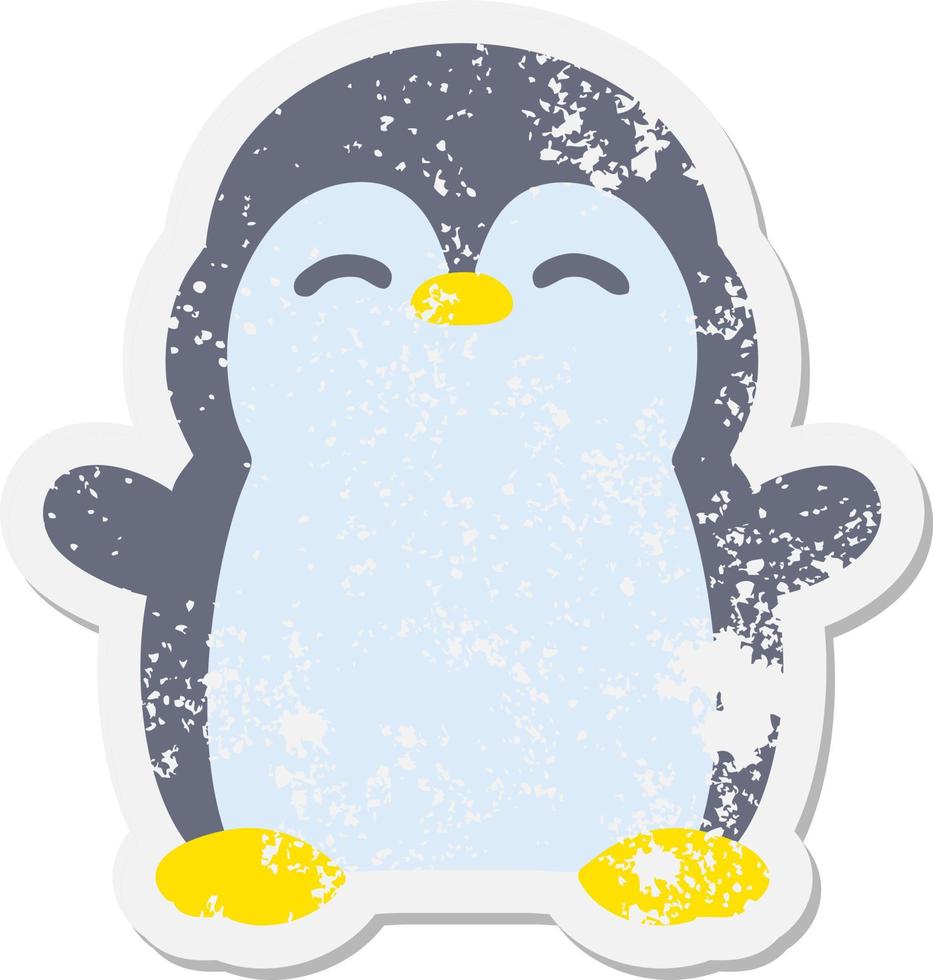 etiqueta engomada linda del grunge del pequeño pingüino vector