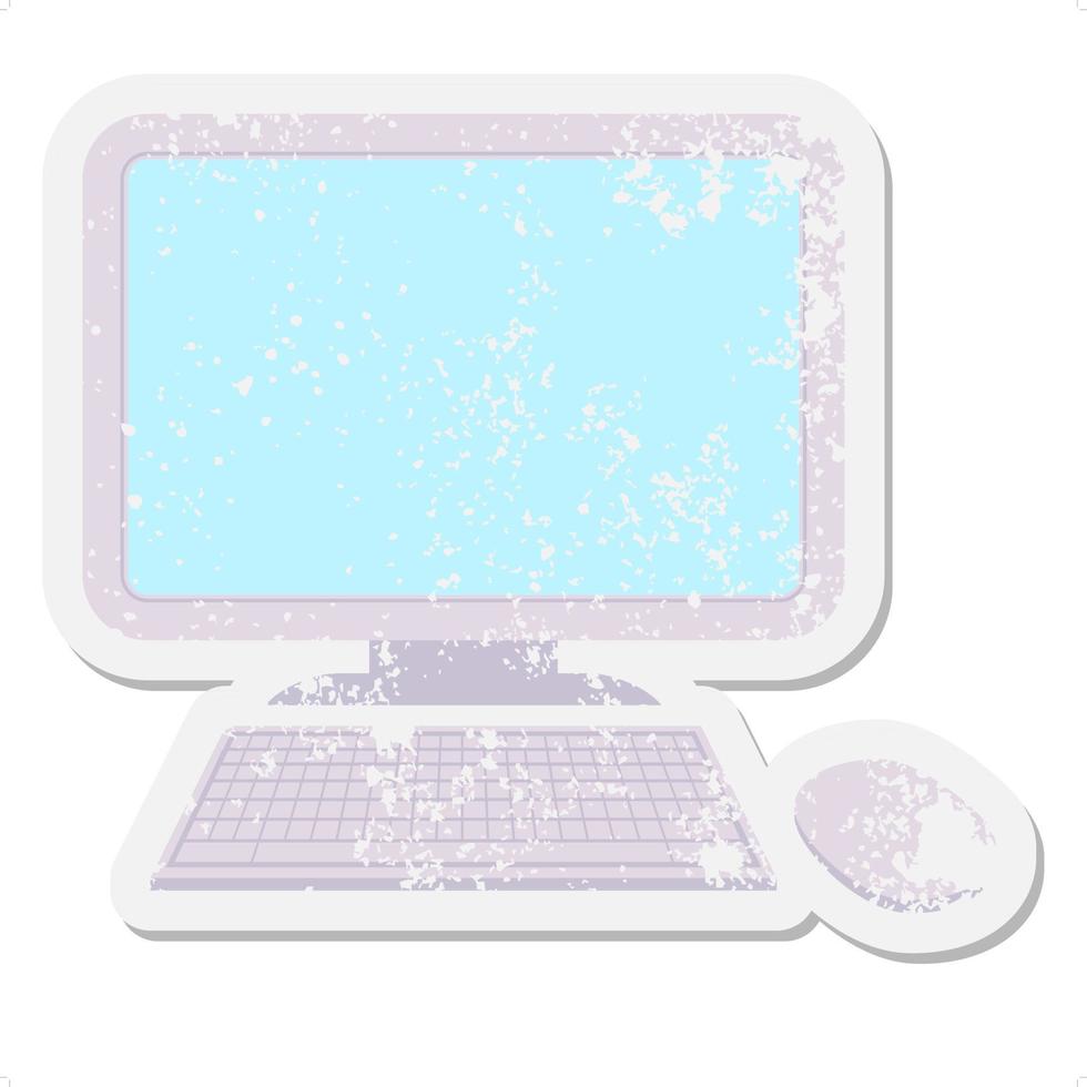 computer with wireless mouse and keyboard grunge sticker vector