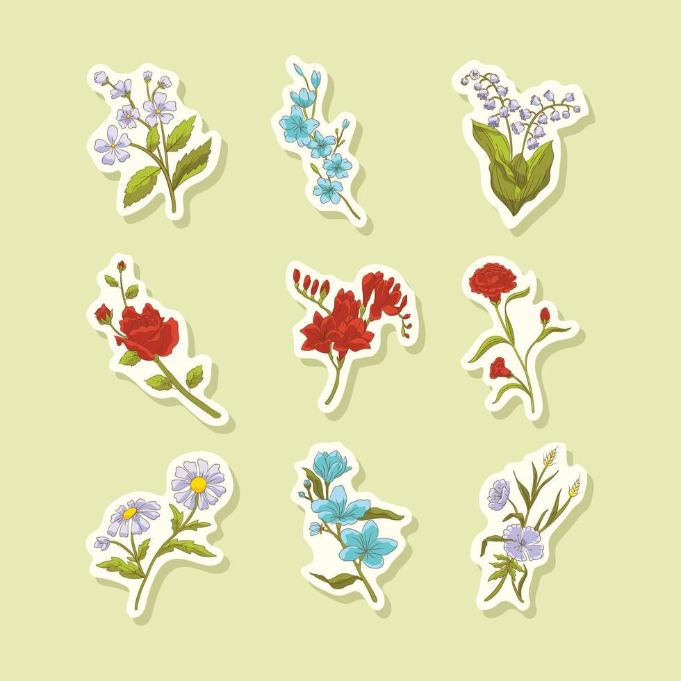 Realistic Floral Sticker Collection vector