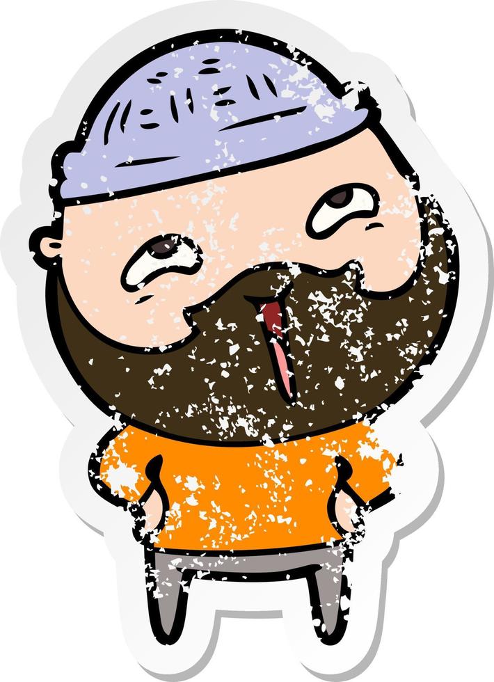 distressed sticker of a cartoon happy bearded man vector