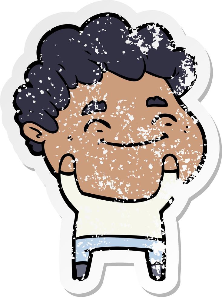 distressed sticker of a cartoon friendly man vector