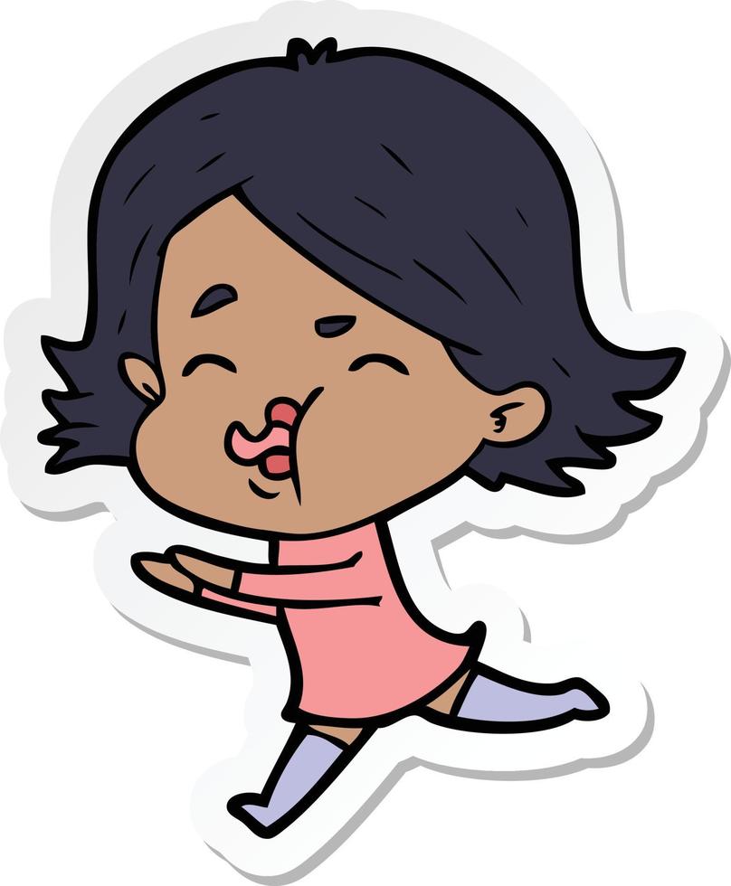 sticker of a cartoon girl pulling face vector