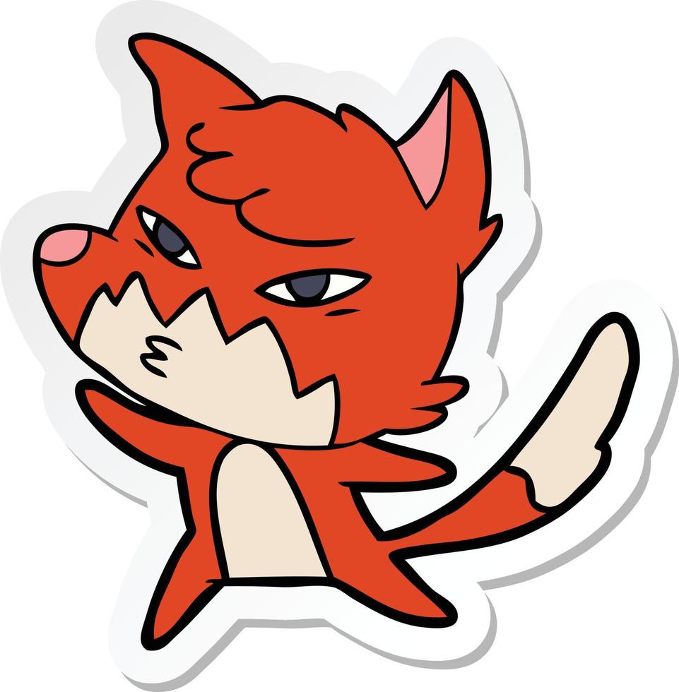 sticker of a clever cartoon fox vector