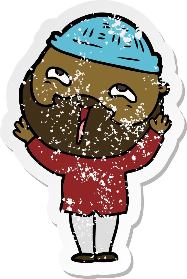distressed sticker of a cartoon happy bearded man vector