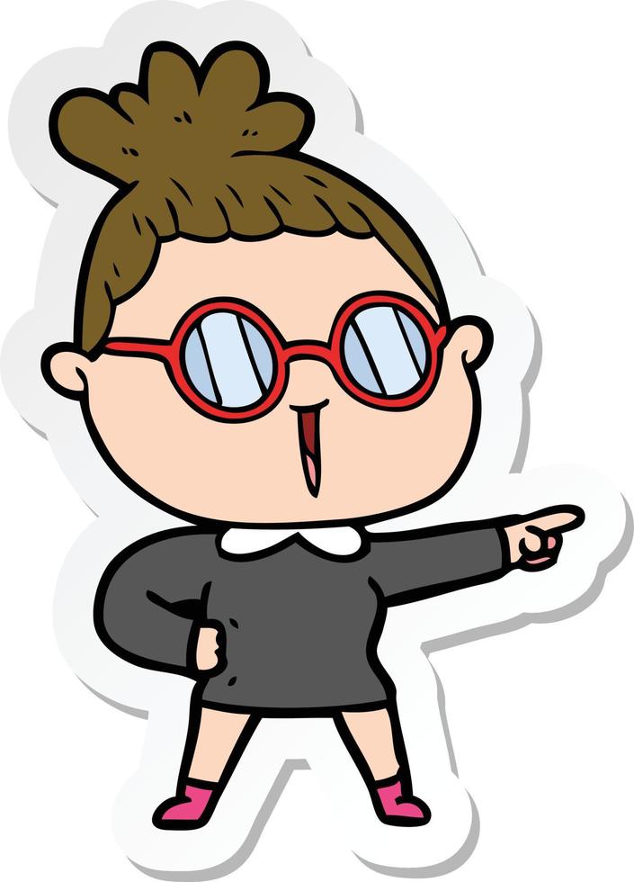 sticker of a cartoon woman wearing spectacles vector