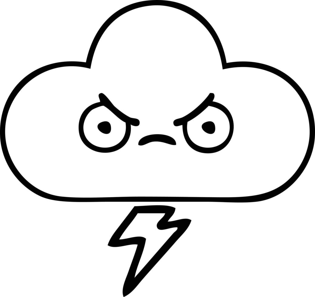 line drawing cartoon thunder cloud vector