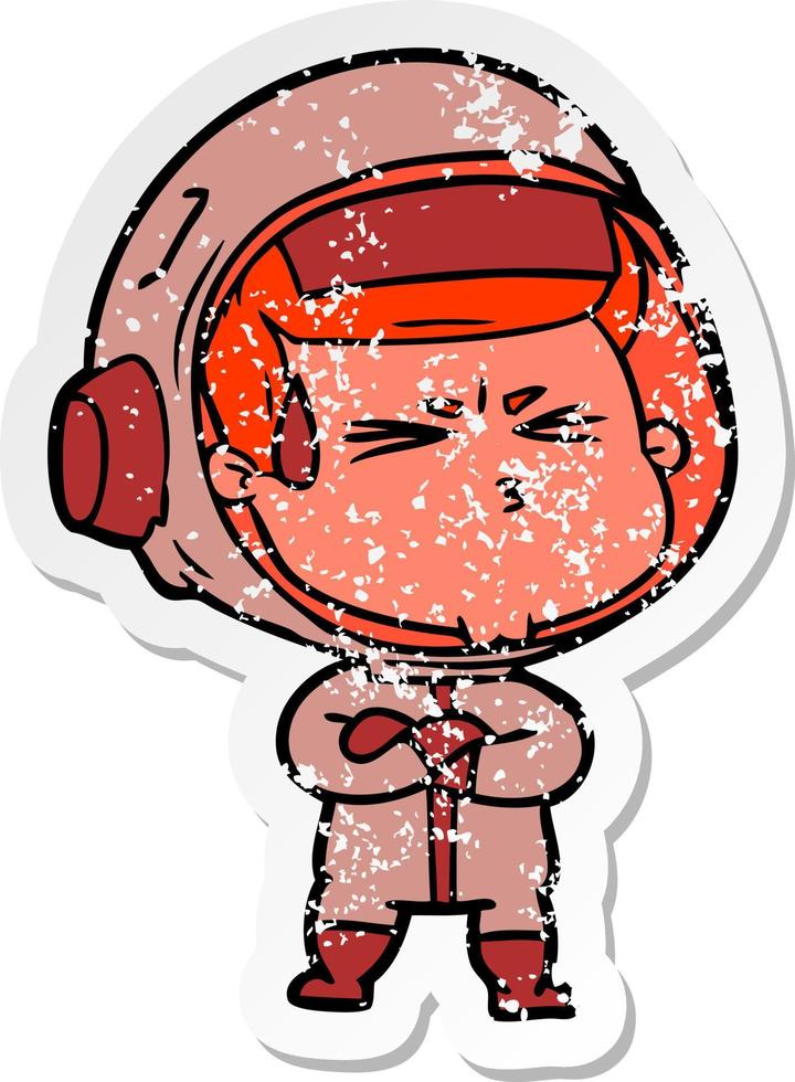 distressed sticker of a cartoon stressed astronaut vector