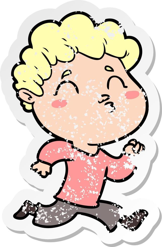 distressed sticker of a cartoon man pouting vector