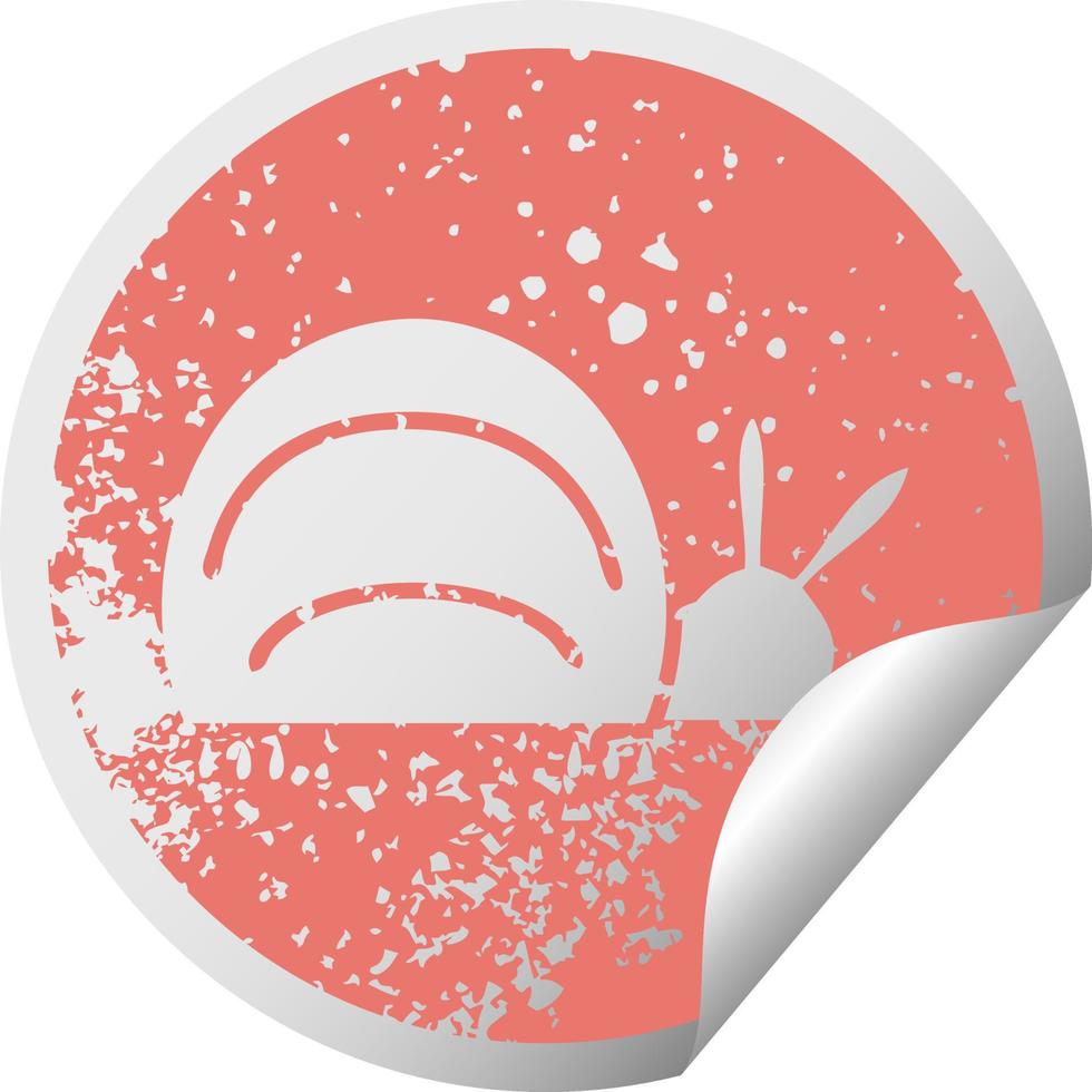 distressed circular peeling sticker symbol green bug vector