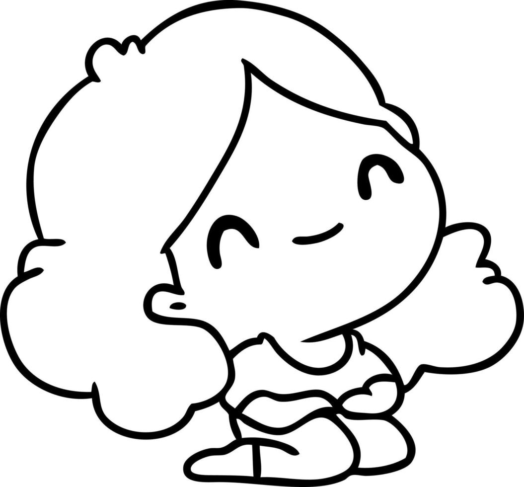 line drawing of a cute kawaii girl vector
