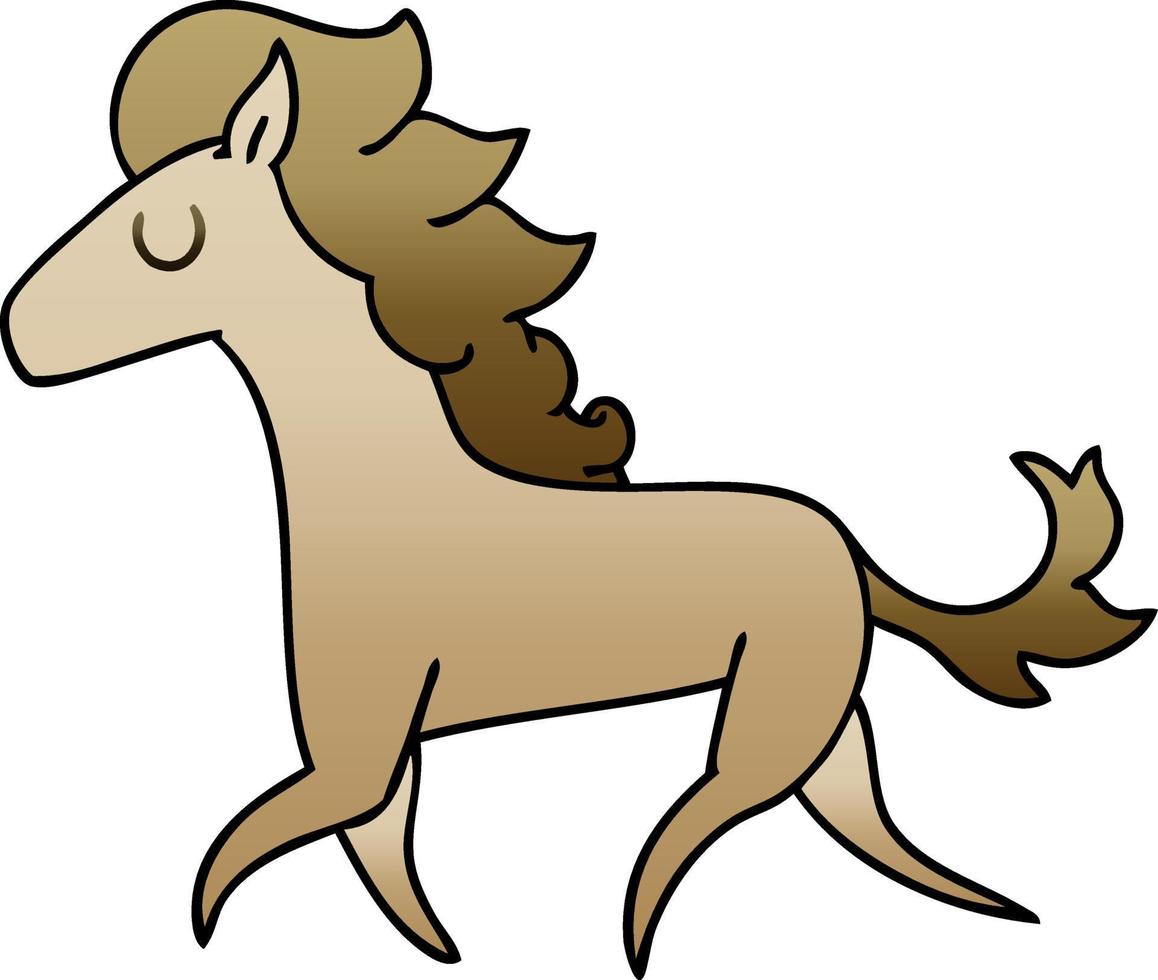 quirky gradient shaded cartoon running horse vector