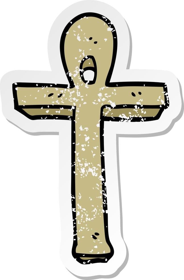 distressed sticker of a cartoon ankh symbol vector