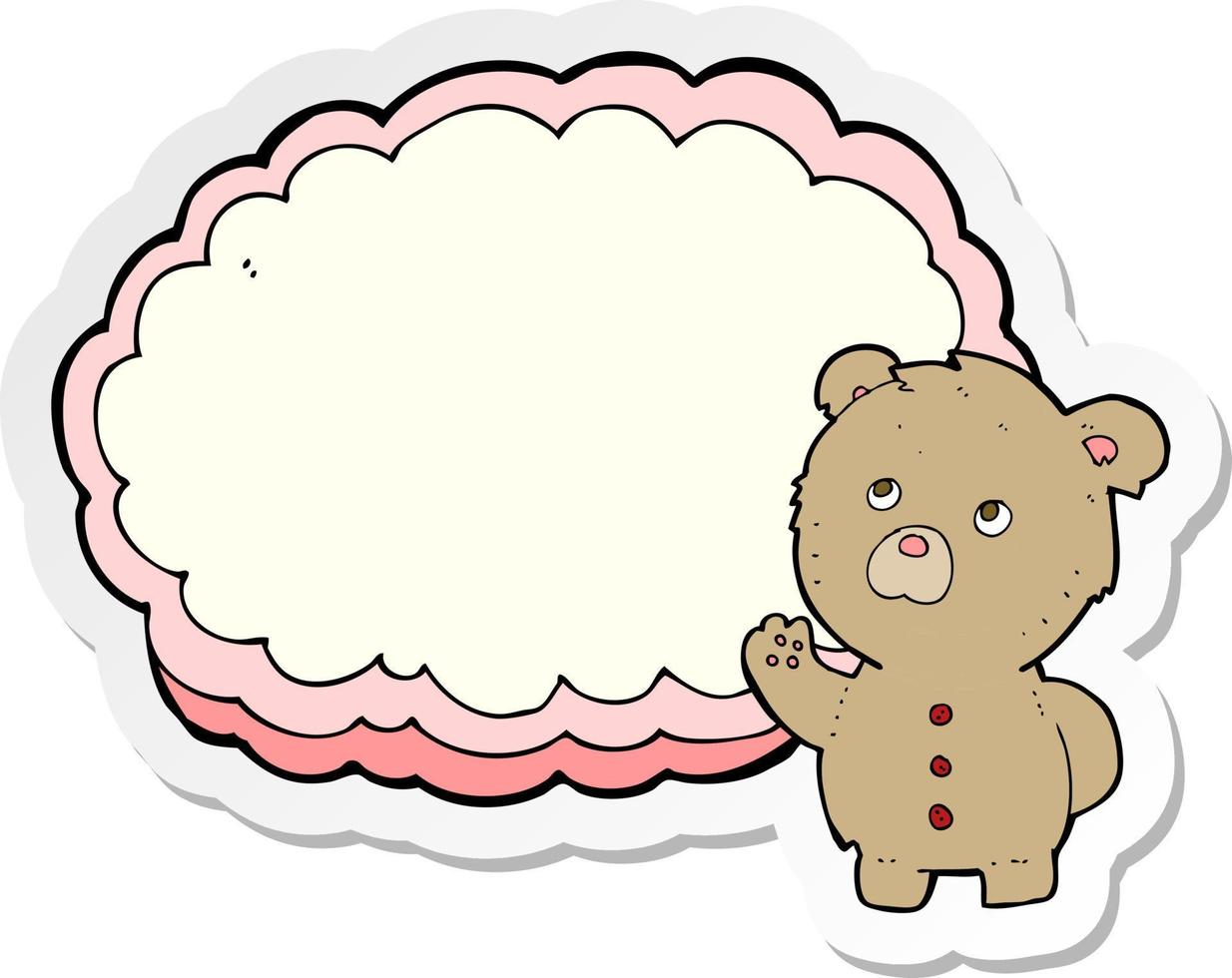 sticker of a cartoon teddy bear with text space cloud vector