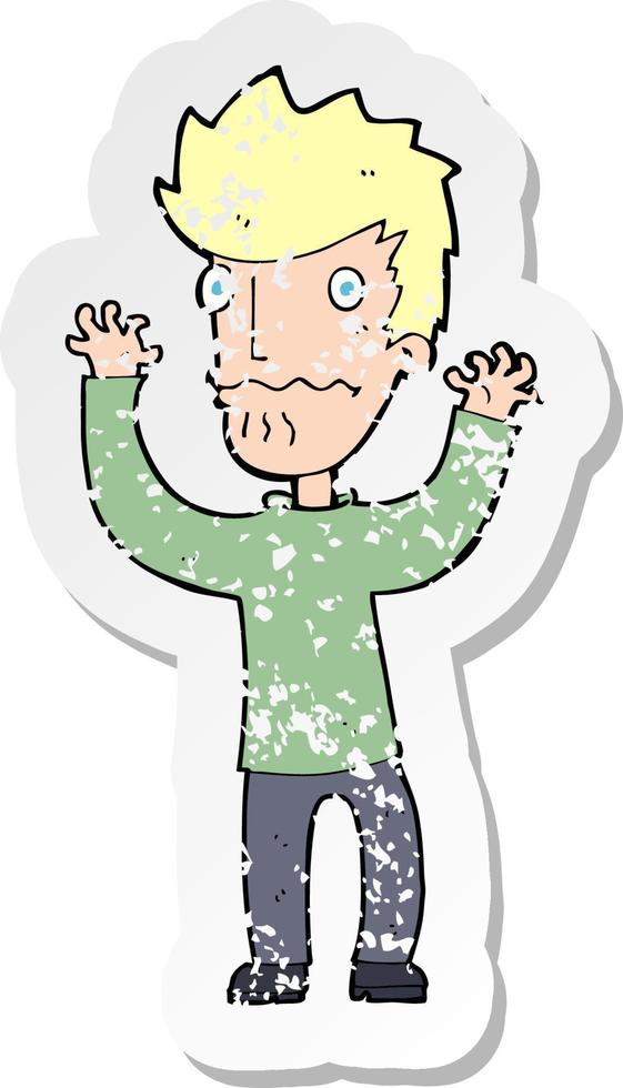 retro distressed sticker of a cartoon frightened man vector
