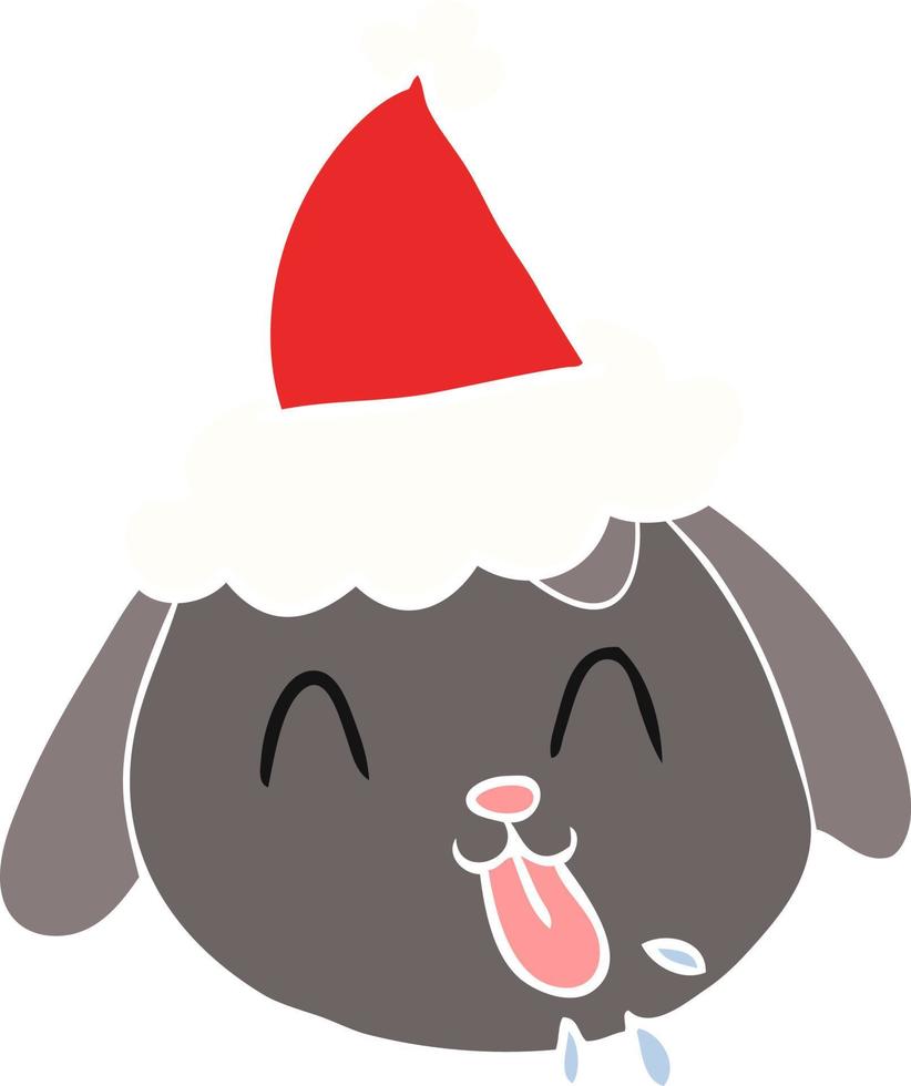 ilustración de color plano de una cara de perro con sombrero de santa vector