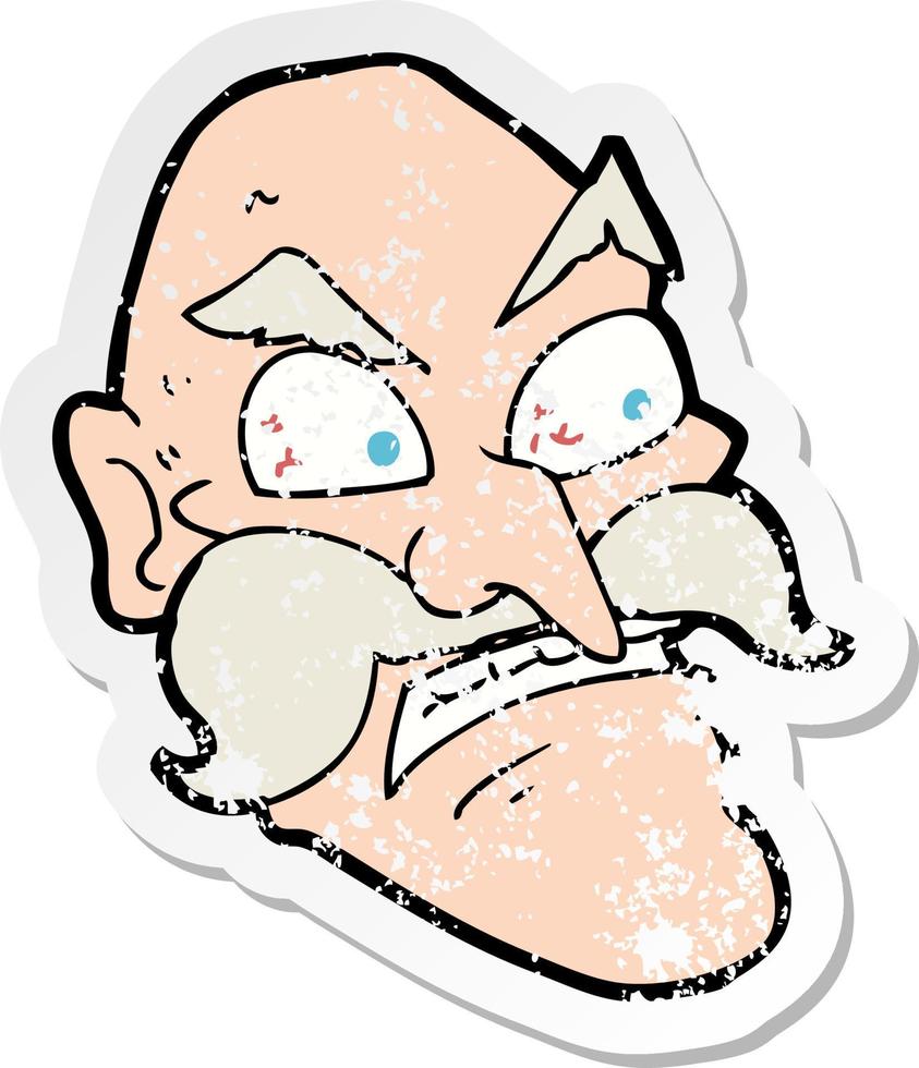 pegatina retro angustiada de un anciano enojado de dibujos animados vector