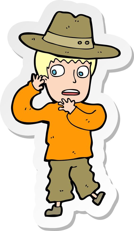 sticker of a cartoon scared boy in hat vector