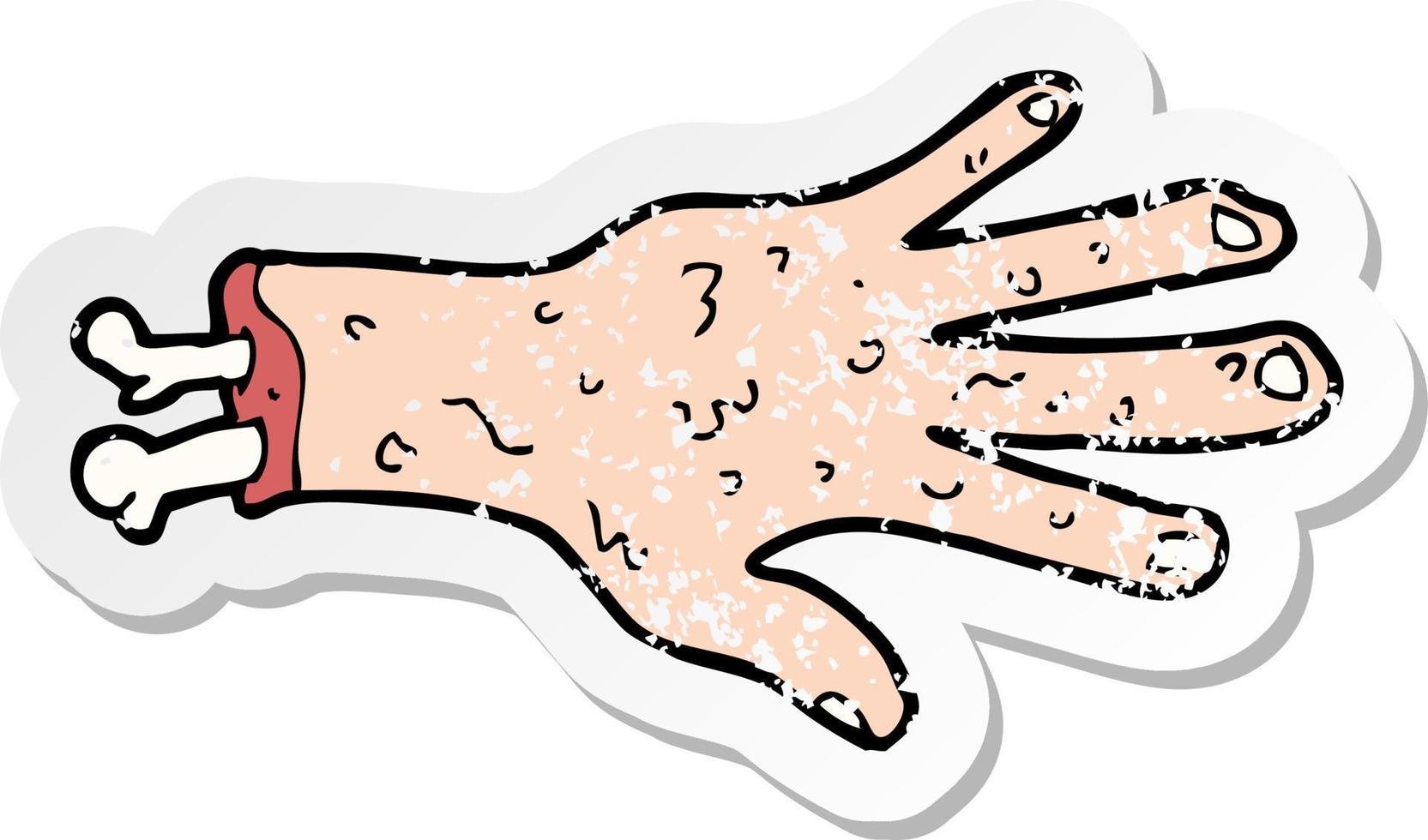 retro distressed sticker of a gross severed hand cartoon vector