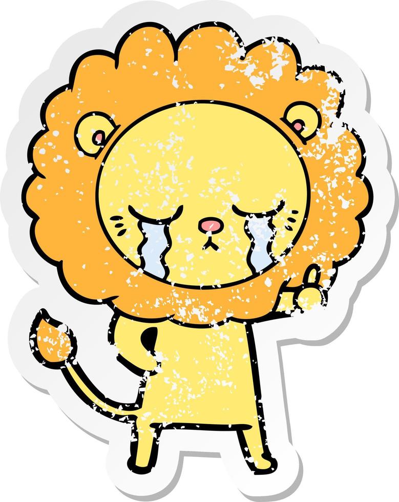pegatina angustiada de un león de dibujos animados llorando vector