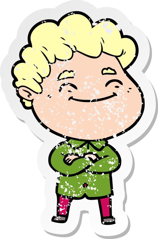 distressed sticker of a cartoon friendly man vector