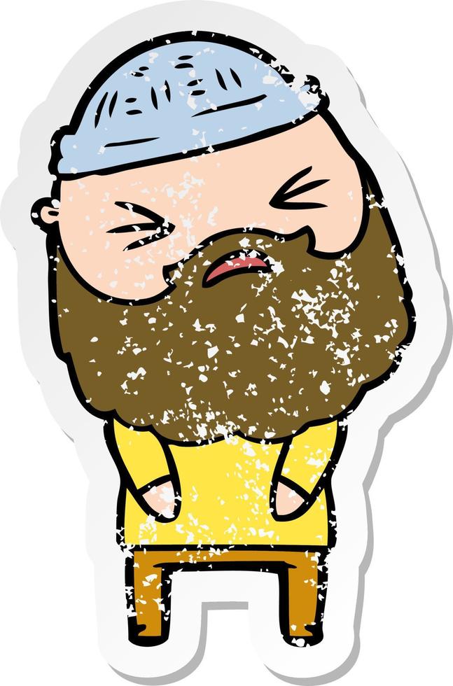 distressed sticker of a cartoon man with beard vector