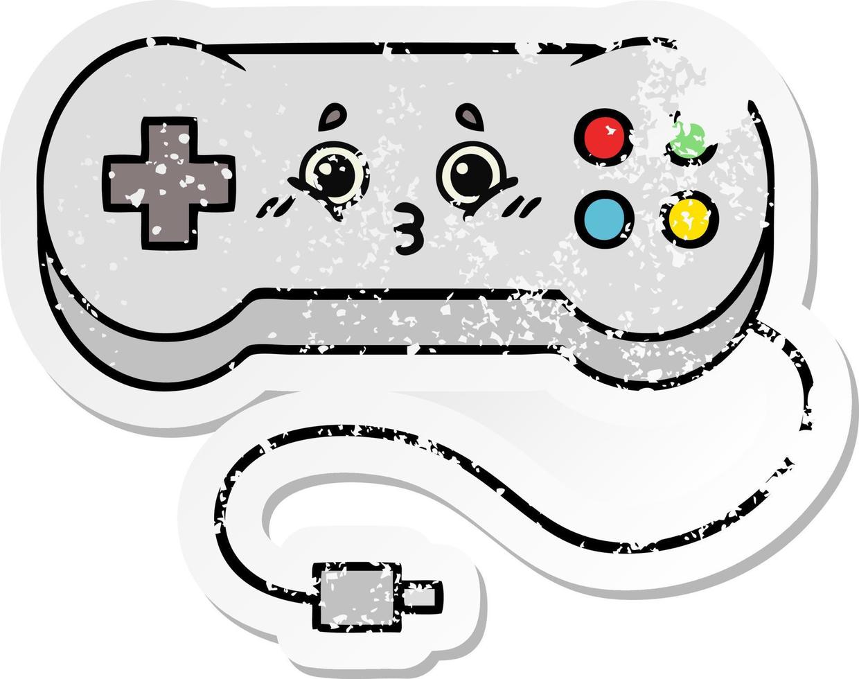 distressed sticker of a cute cartoon game controller vector