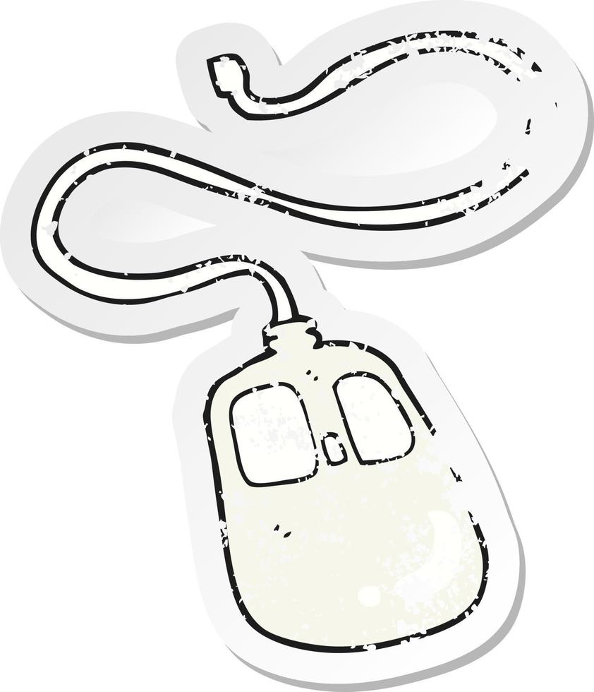 pegatina retro angustiada de un ratón de computadora de dibujos animados vector