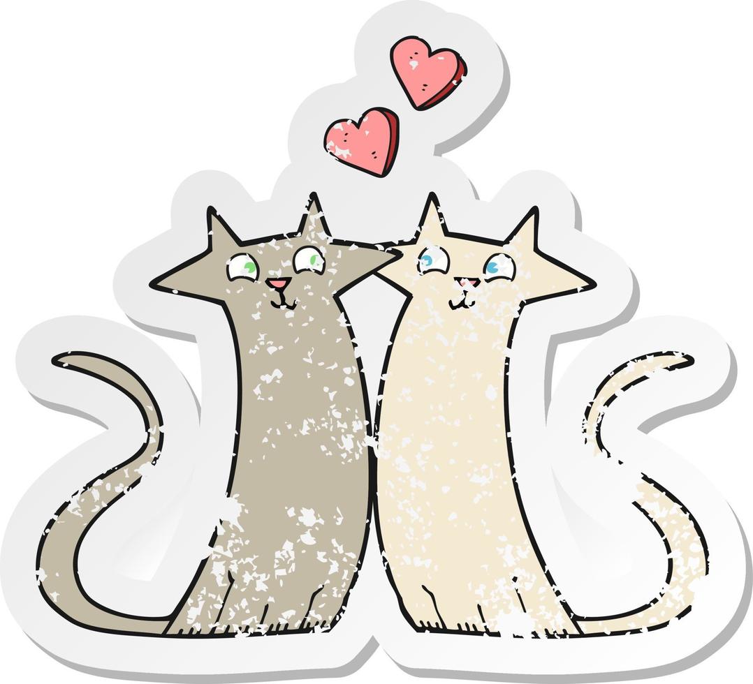retro distressed sticker of a cartoon cats in love vector