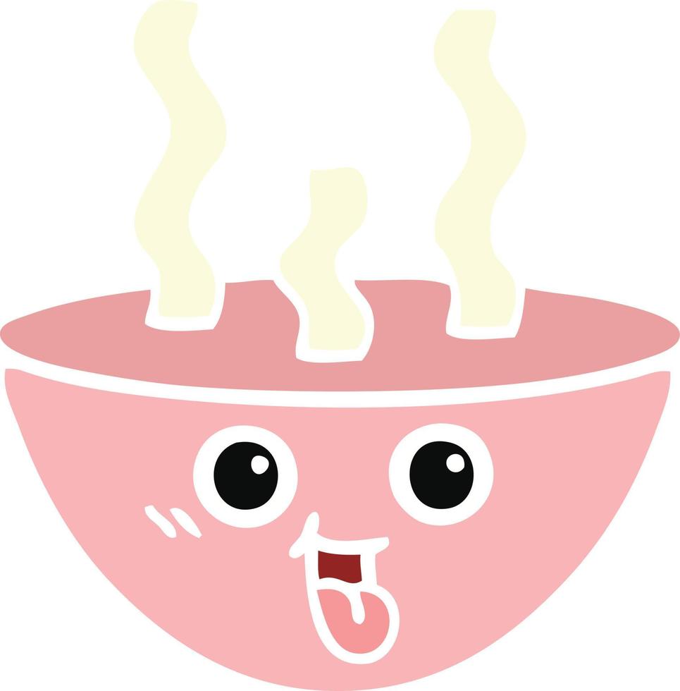 flat color retro cartoon bowl of hot soup vector