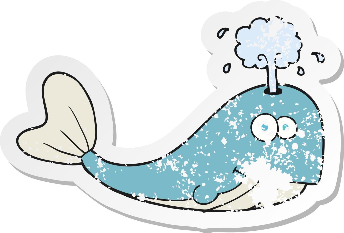 retro distressed sticker of a cartoon whale spouting water vector