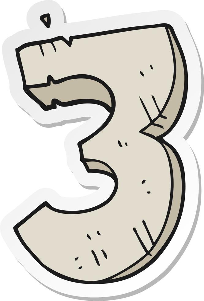 sticker of a cartoon stone number three vector