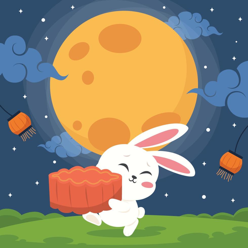 celebración de la luna y el conejito de chuseok vector