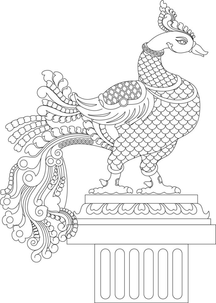 arte tradicional indio kalamkari en telas de lino. diseño de pavo real en los diferentes antecedentes. para impresión textil, logotipo, papel tapiz vector