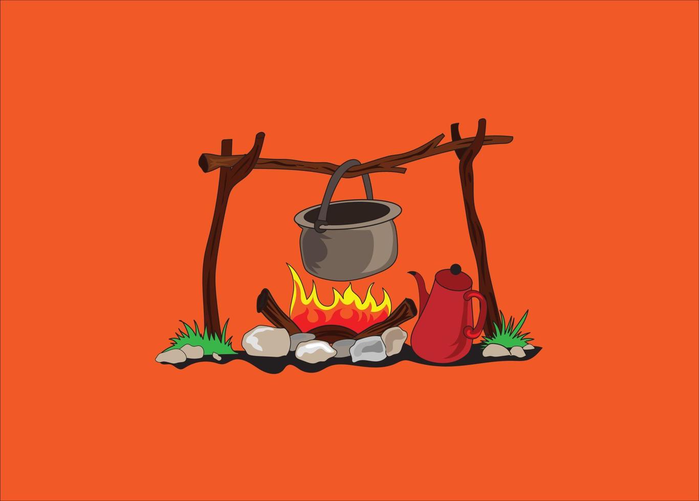 Camping illustration with summer forest cartoon style vector