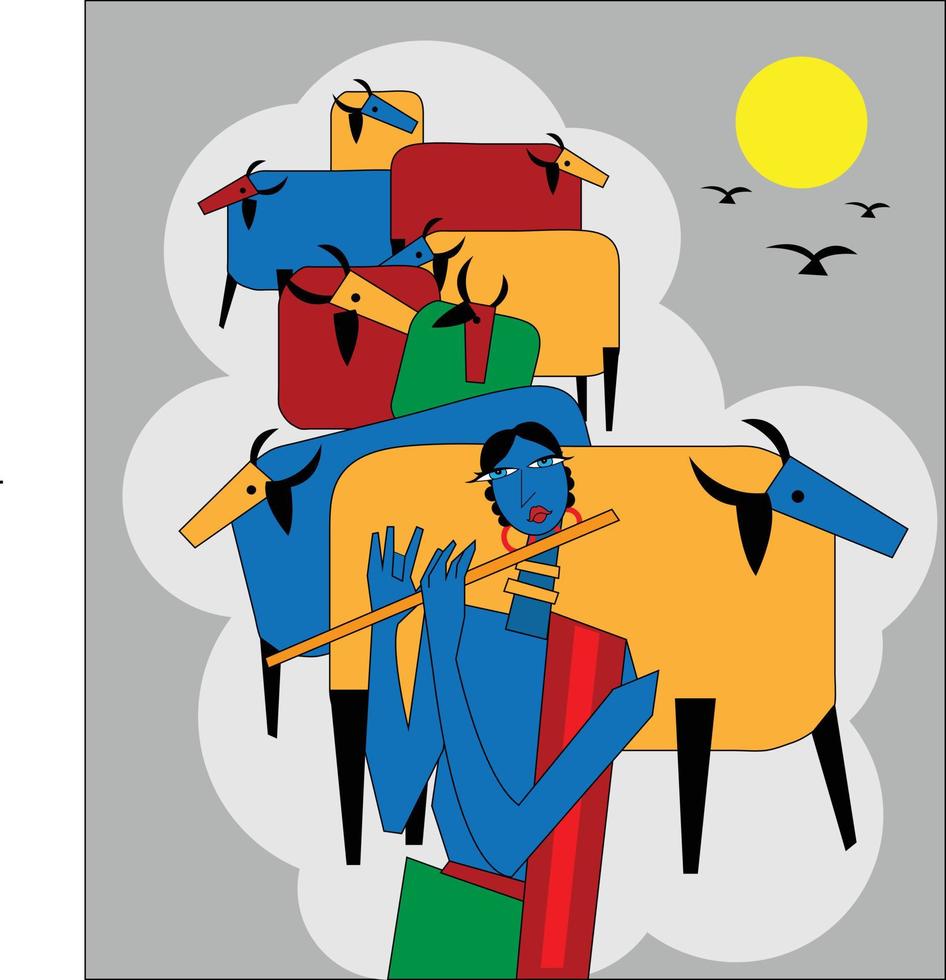 Radha and Krishna abstract painting illustration vector