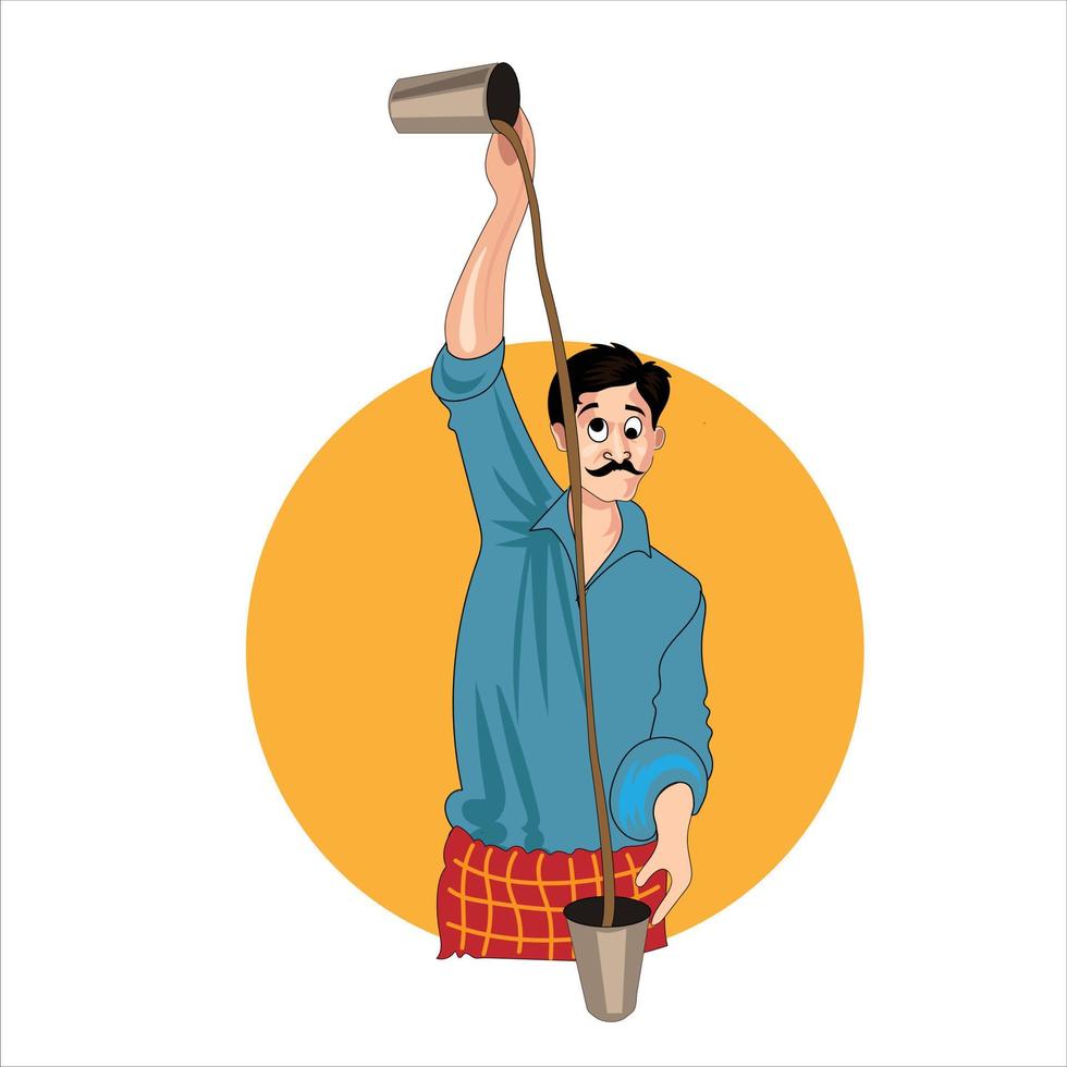 chai wala cartoon character Indian, Pakistani street tea seller vector