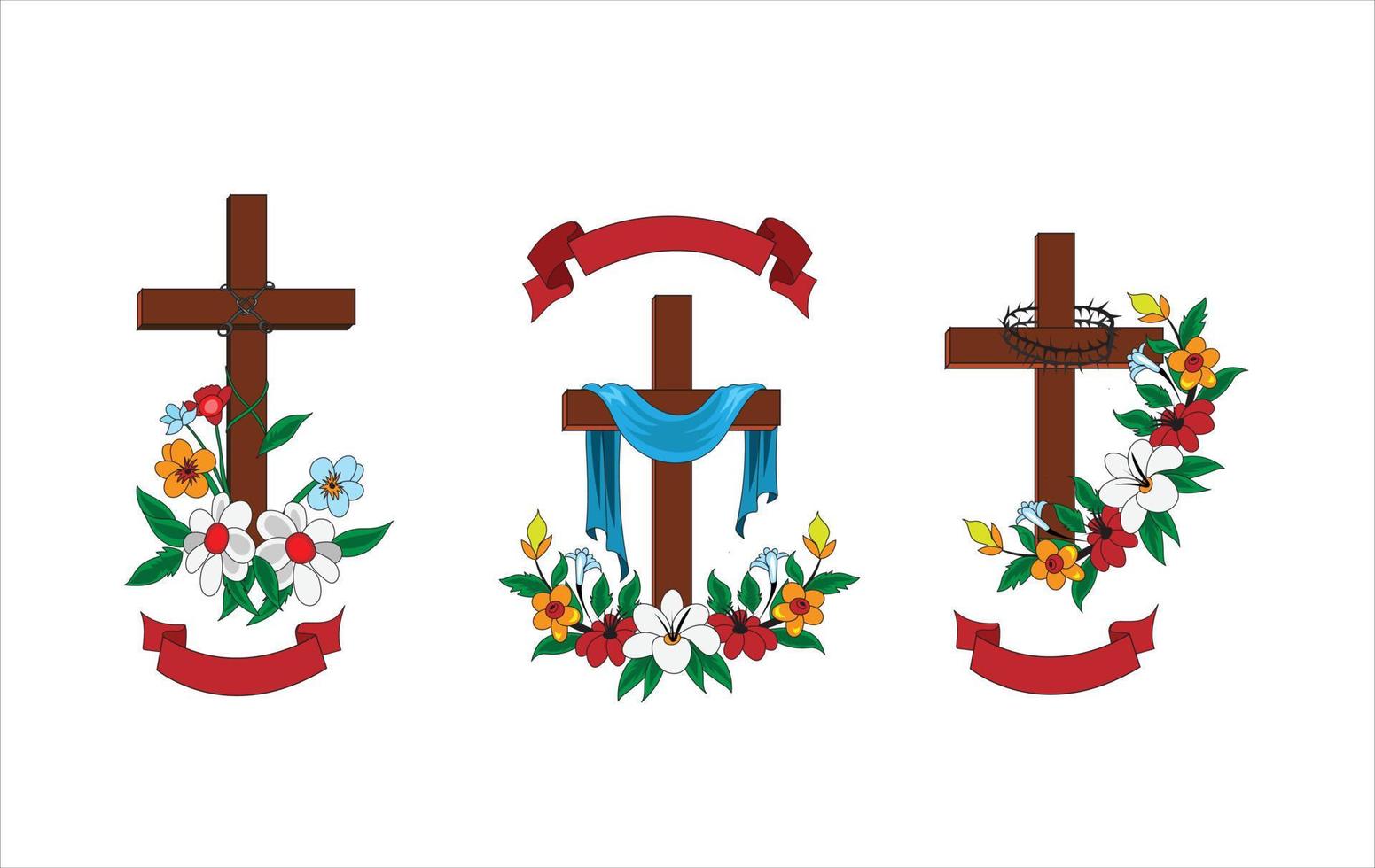 conjunto de ilustración de vector de pascua religiosa sobre fondo blanco