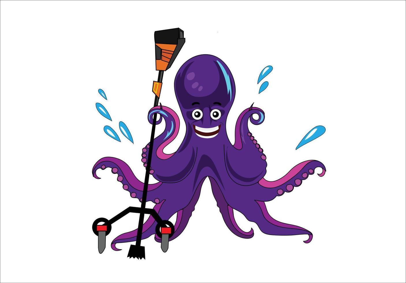 Octopus mascot washing pole concept vector