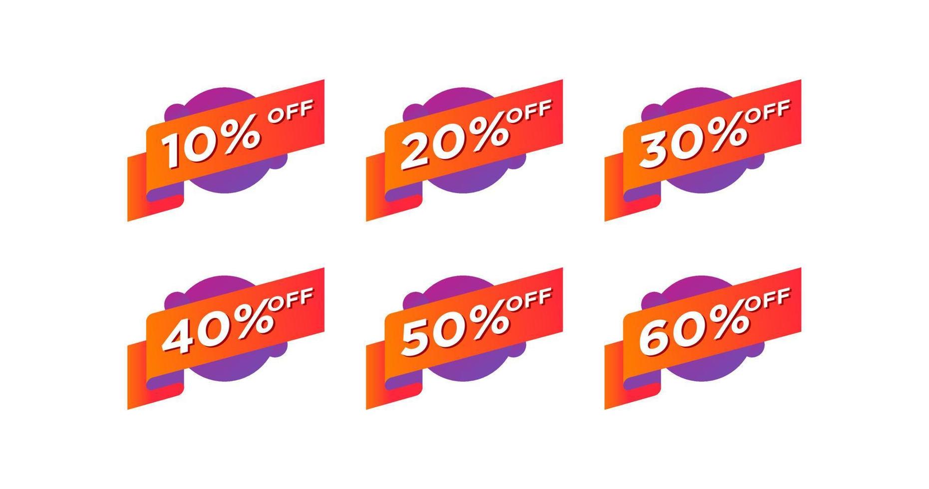 Sale discount icon vector design. 10 20 30 40 50 60