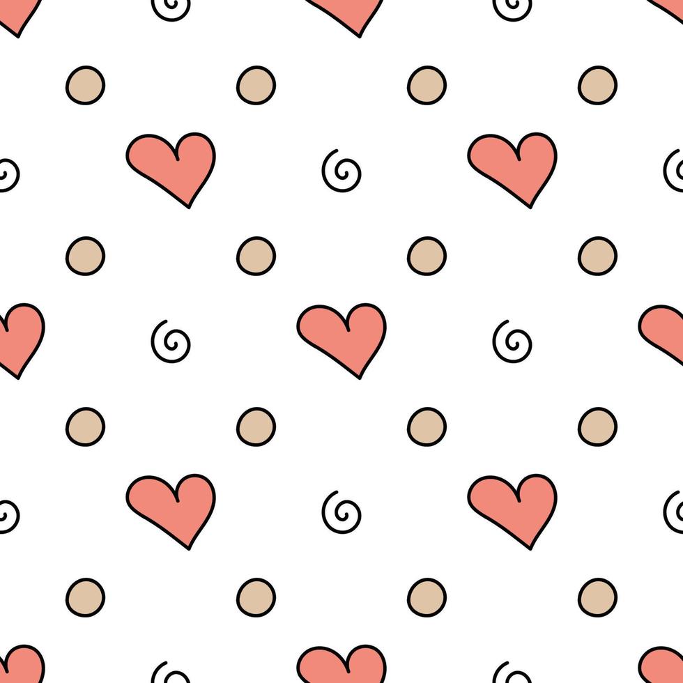 Doodle-style heart pattern on white background. Vector isolated image for use in textile or packaging design