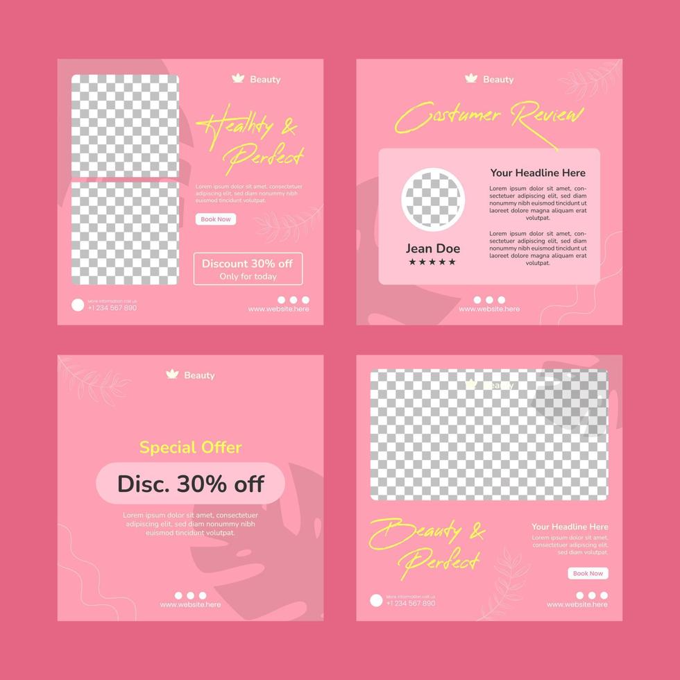 Beauty treatment social media post template vector