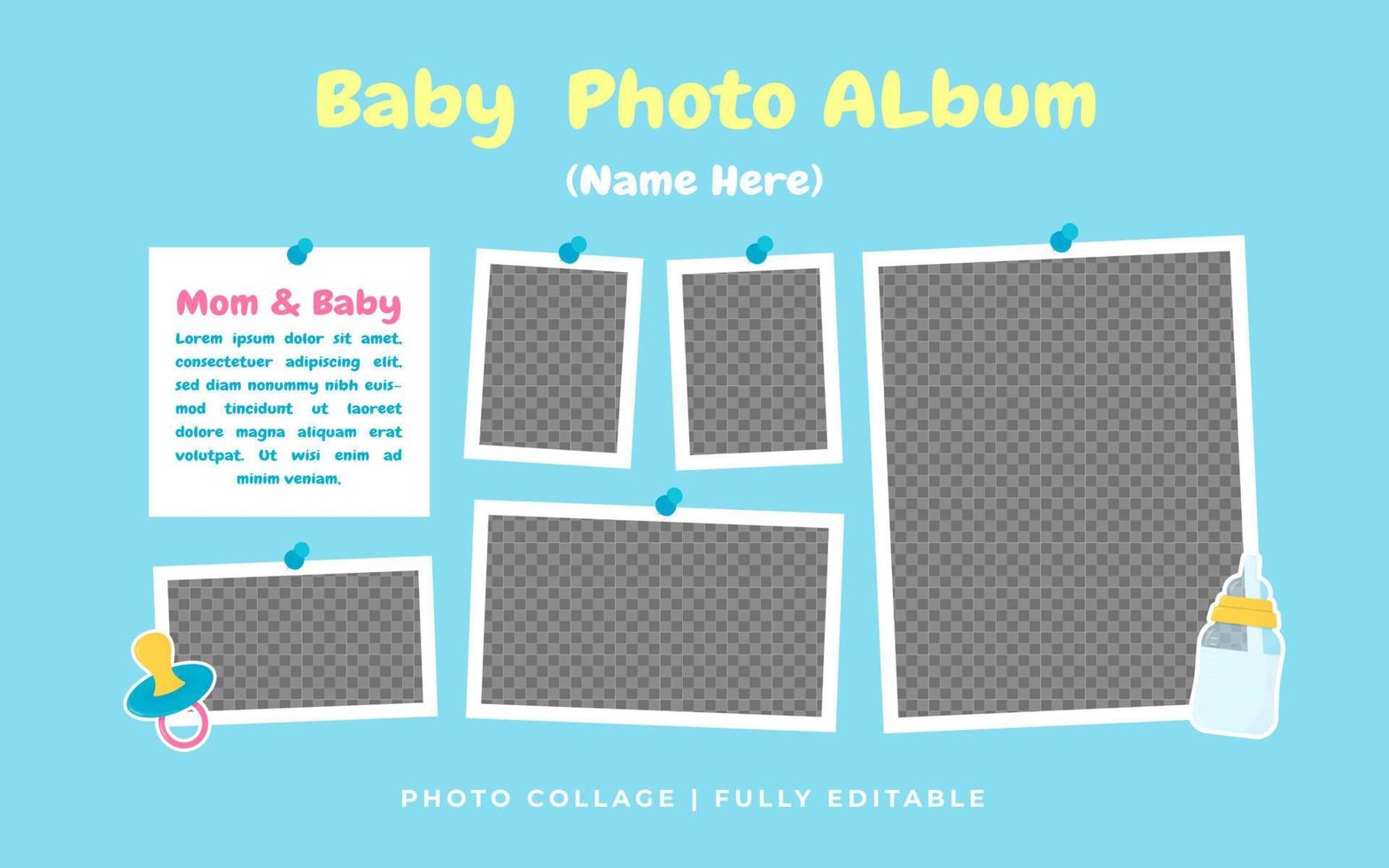 Baby photo frame with doodle mockup vector