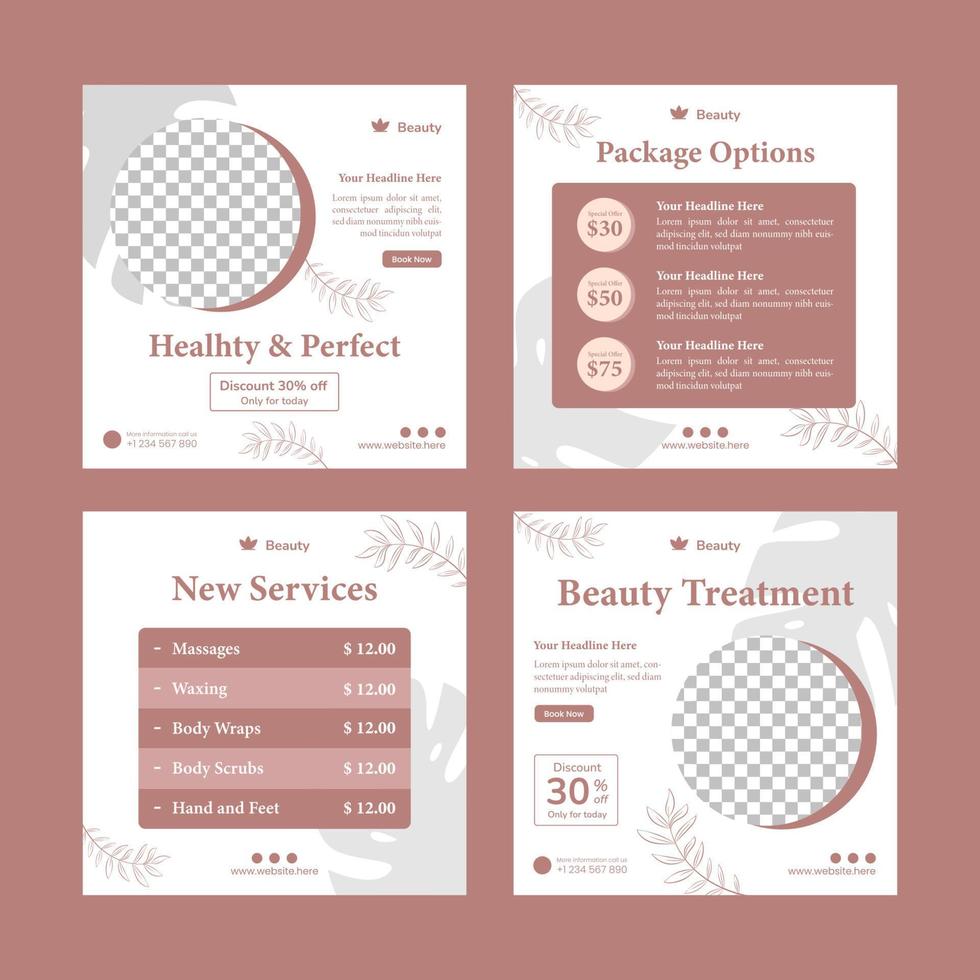 Beauty treatment social media post template vector