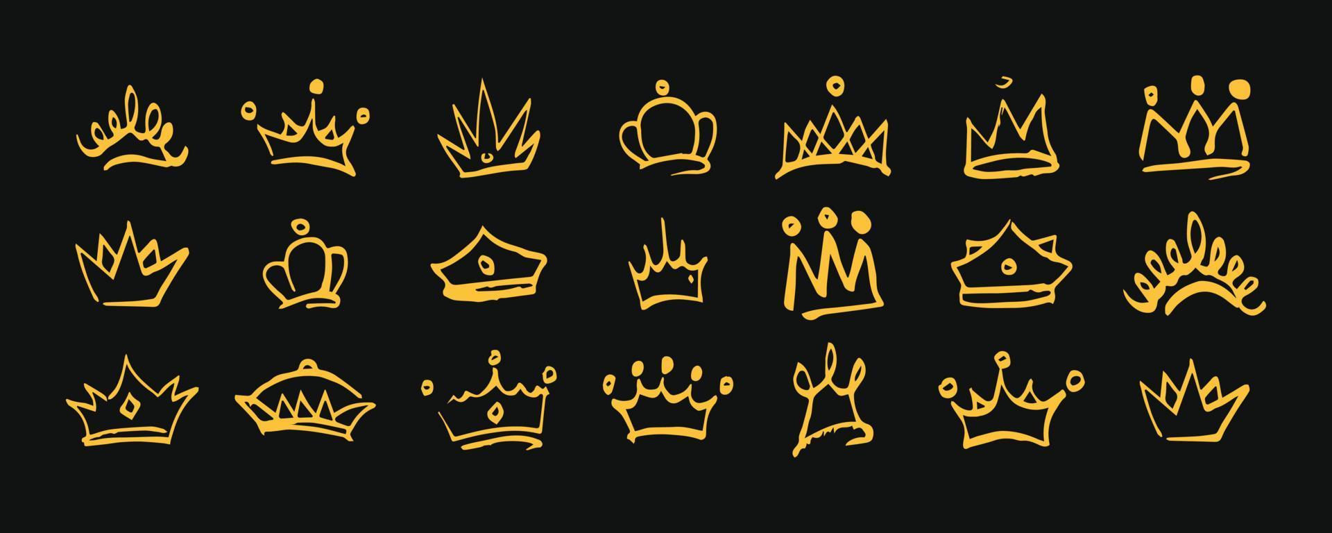 golden crown icon drawn in a minimalist marker style vector