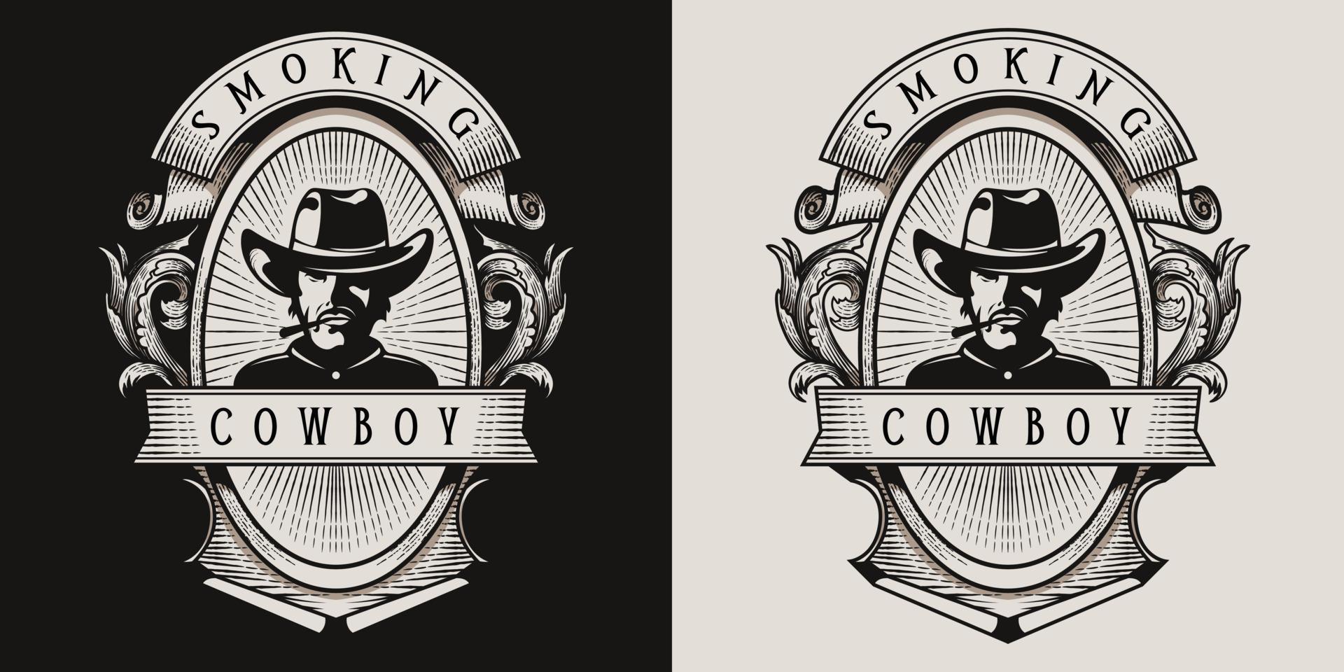 vaquero fumando logo vintage vector