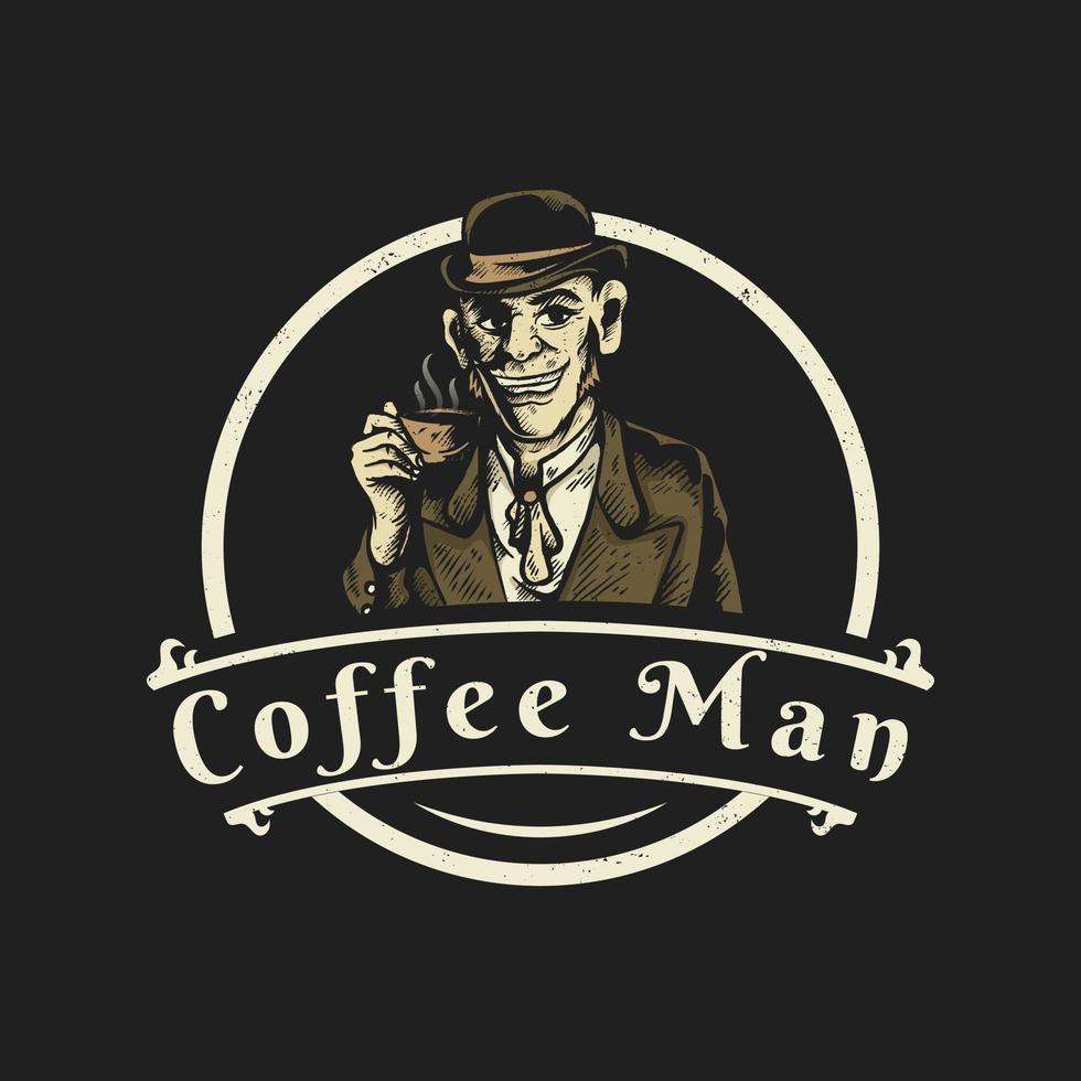 logotipo vintage de hombre de café vector