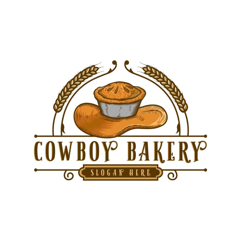 logotipo vintage de panadería de vaquero vector